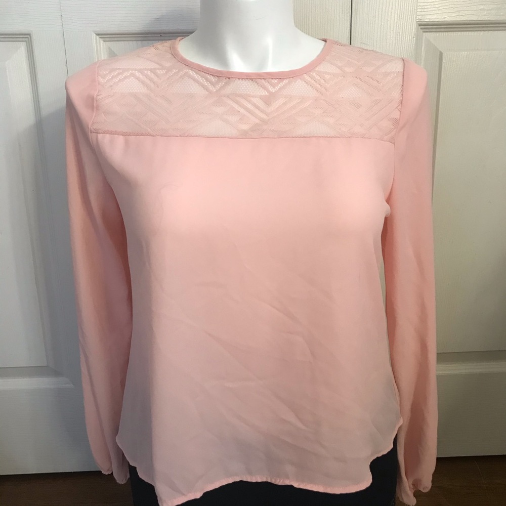 Meraki Pink Chiffon Top Blouse Lace Large